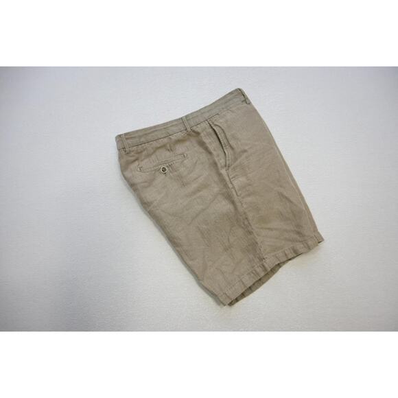 Peter Millar CrownCool Cotton Linen Blend Shorts Beige Flat Front Mens Size 38 - Picture 1 of 5